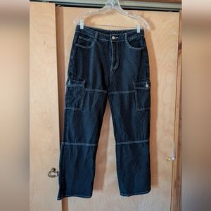 Women's Black Cargo Pants With White Stitching